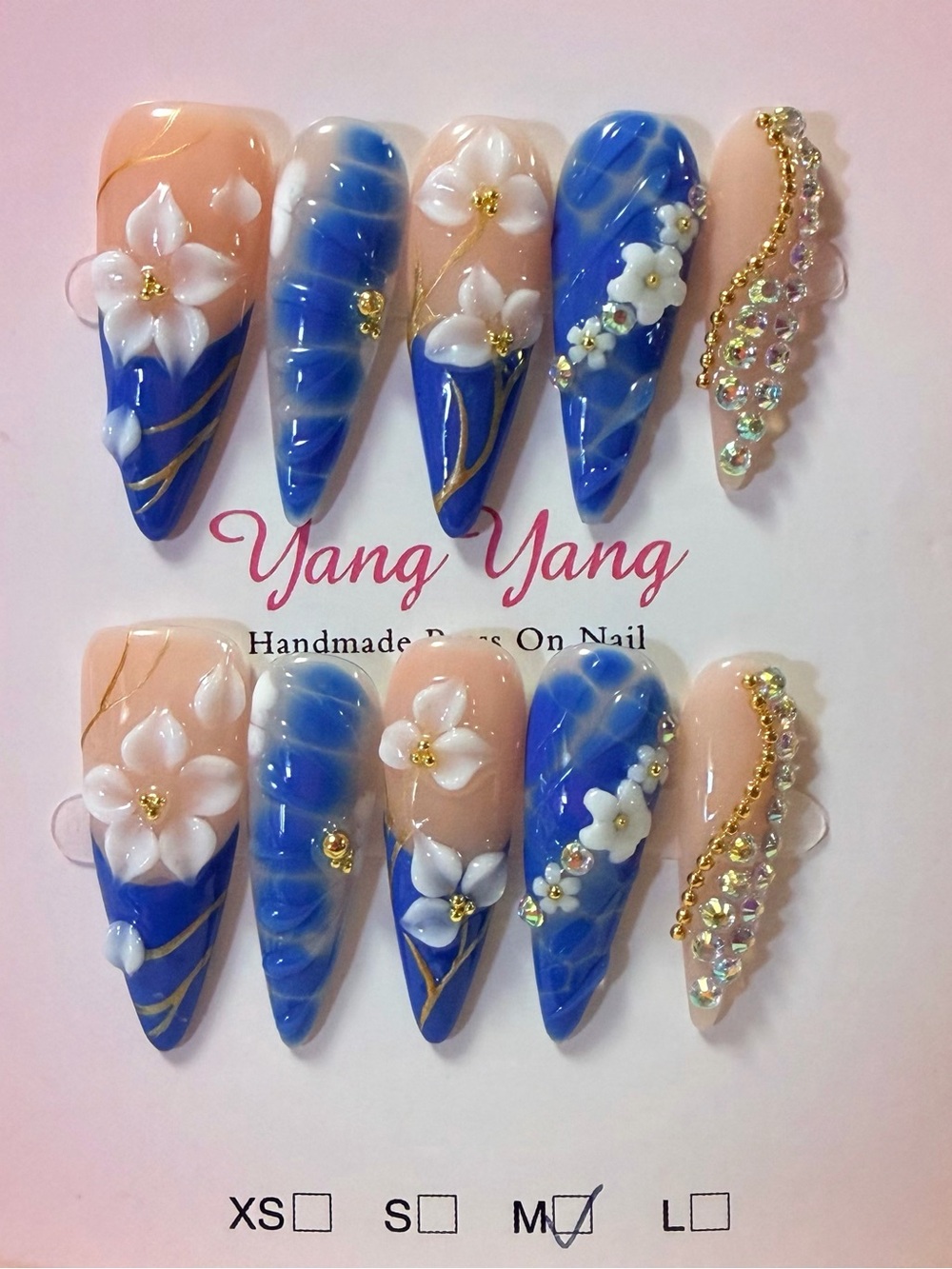 Blue & Nude Floral Press-On Nails